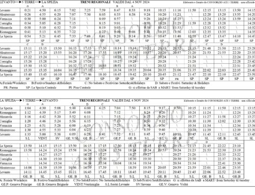 Train schedules valid from November 2024